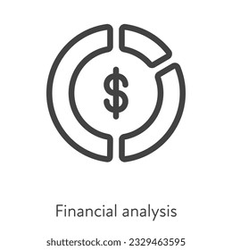Outline style ui icons hard skill collection. Finance and business. Vector black linear icon illustration. Pie chart with money dollar financial analysis symbol isolated on white background.