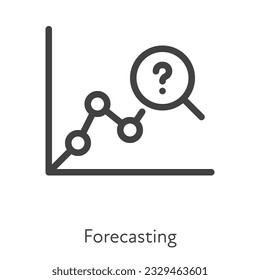 Outline style ui icons hard skill collection. Finance and business. Vector black linear icon illustration. Magnifier zoom on chart and question forecast symbol isolated on white background.