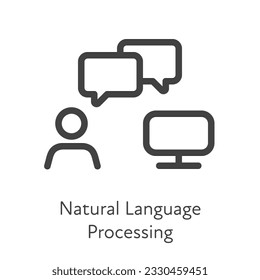 Outline style ui icons hard skill collection. Technology and business. Vector black linear icon illustration. Man and computer talk language processing symbol isolated on white. Design element