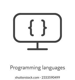 Outline style ui icons hard skill collection. Management and business. Vector black linear icon illustration. Computer with programming language symbol isolated on white background. Design element