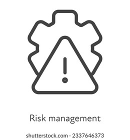Outline style ui icons hard skill collection. Management and business. Vector black linear icon illustration. Gear wheel with exclamation point risk magement symbol isolated on white background.