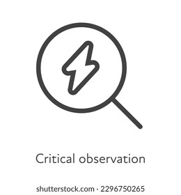 Estilo de esquema ui iconos de habilidad suave para la colección de negocios. Ilustración lineal negra del vector. Observación crítica. Vidrio de aumento aislado con un símbolo de energía luminosa. Diseño para la formación corporativa