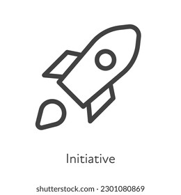 Outline style ui icons soft skill for business collection. Vector black linear illustration. Initiative. Fly rocket with fire innovation and improvement symbol isolated. Design for corporate training