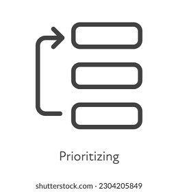 Outline style ui icons soft skill for business collection. Vector black linear illustration. Prioritizing. Arrow symbol on task chart symbol on white background. Design for corporate training