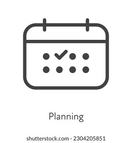 Outline style ui icons soft skill for business collection. Vector black linear illustration. Planning. Schedule calendar with checkmark plan symbol on white. Design for corporate training