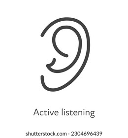 Outline style ui icons soft skill for business collection. Vector black linear illustration. Active listening. Human ear listen symbol isolated on white background. Design for corporate training