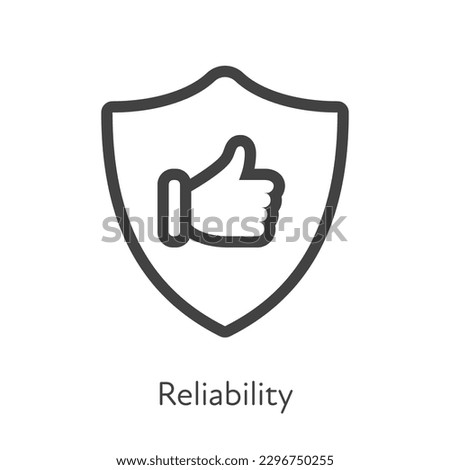 Outline style ui icons soft skill for business collection. Vector black linear illustration. Reliability. Shield with thumbs up symbol isolated. Design for corporate training