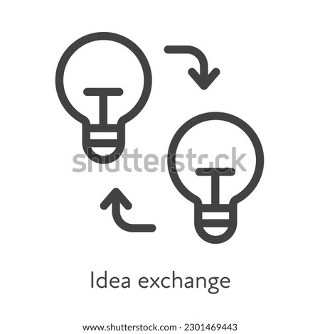 Outline style ui icons soft skill for business collection. Vector black linear illustration. Idea exchange. Light bulb with arrow change symbol isolated. Design for corporate training