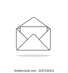 Outline Style Vector Envelope mail icon, isolated on white background. Mail,envelope,message flat icon. Long shadow. Vector illustration EPS10. Mailbox e-mail business concept. Mail Message Icon.