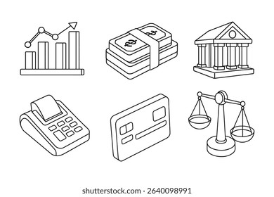 Outline Style Vector Illustration of Finance and Business Icons for Presentations