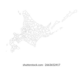 Mapa de Vector de estilo de contorno de Hokkaido Japón por área