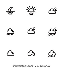 Outline Style Weather Icons Bundle. Vector Weather Icons for Apps and Websites. High-Quality Weather Icons for UI UX Projects.