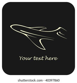 Outline stylized image of air liner - vector illustration. Black background. Design element.