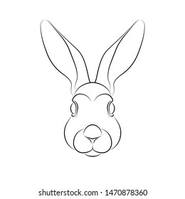 Outline of stylized rabbit portrait on white background. Line art. Stencil art