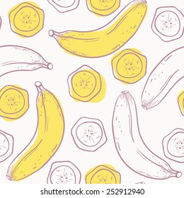 Outline stylized seamless pattern with banana in vector