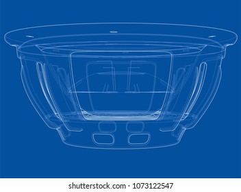 Outline subwoofer speaker. Vector rendering of 3d. Wire-frame style. The layers of visible and invisible lines are separated