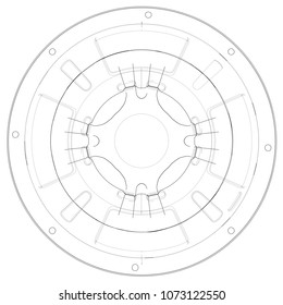 Outline subwoofer speaker. Vector rendering of 3d. Wire-frame style. The layers of visible and invisible lines are separated