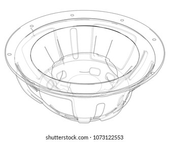Outline subwoofer speaker. Vector rendering of 3d. Wire-frame style. The layers of visible and invisible lines are separated