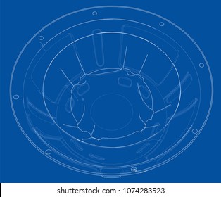 Outline subwoofer speaker. Vector rendering of 3d. Wire-frame style. The layers of visible and invisible lines are separated