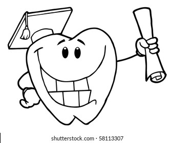 Outline Successful Graduate Tooth  Holding A Diploma