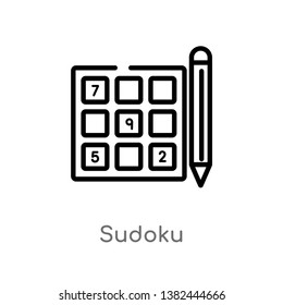 outline sudoku vector icon. isolated black simple line element illustration from free time concept. editable vector stroke sudoku icon on white background