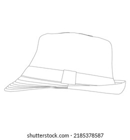 Umriss eines Sommerhutes aus schwarzen Linien einzeln auf weißem Hintergrund. Seitenansicht. Vektorgrafik.