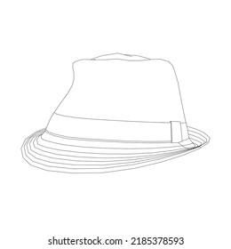 Outline of a summer hat from black lines isolated on a white background. Perspective view. Vector illustration.
