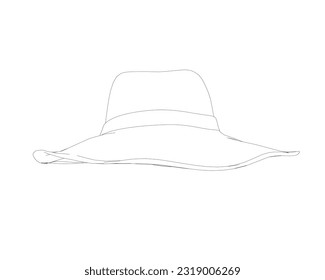 Outline summer hat. Vector illustration. Beach sun protection hat. Female beach hat, isolated vector illustration.