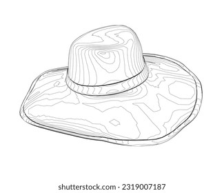 Outline summer hat. Vector illustration. Beach sun protection hat. Female beach hat, isolated vector illustration.