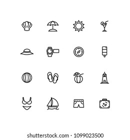 Outline Summer icons Set for holidays beach travel fun art lines