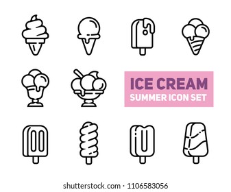 Outline summer icons set of Ice cream. Vector collection, modern stroke pictogram of Ice cream - concept bold rounded outline symbols.