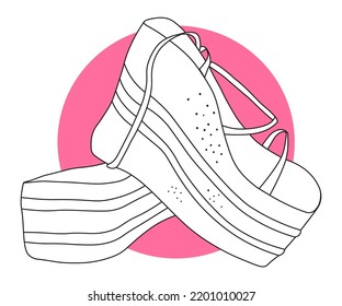 Outline Summer Platform Shoes Stylish Vector Illustration On White Background With Pink
