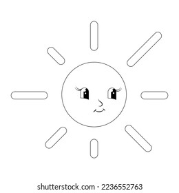 A outline sun with a cheerful face. Children's illustration