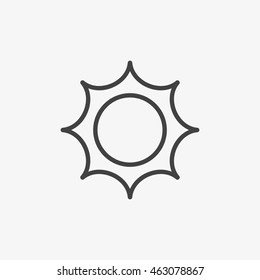 Outline sun icon isolated on grey background. Summer pictogram. Line sunlight symbol for website design, mobile application, ui. Vector illustration, eps10.