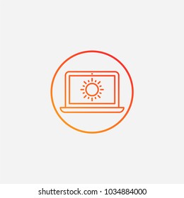 Outline sun in laptop icon.gradient illustration isolated vector sign symbol