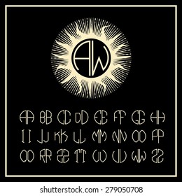 Outline Sun Monogram Icons And Logo Design Elements   Of Two Letters In Scribed In A Circle In Art Nouveau Style