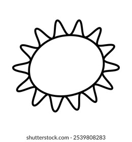 Outline sun with rays Stylized hand drawn icon in trendy minimalism. Sunny weather sign design idea