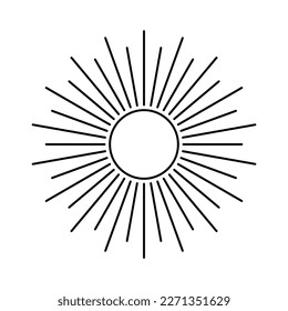 Outline sun and rays vector illustration. Isolated shining sun linear pictogram on white