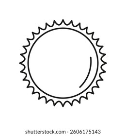 Outline sun shape. Circular spiked design. Black sunburst icon. Minimal vector graphic.