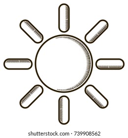 Outline of a sun, Tarot style, Icon, Vector illustration
