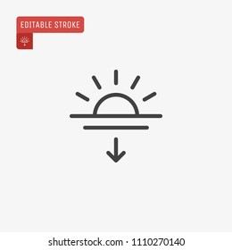 Outline sunset icon isolated on grey background, for website design, mobile application, logo, ui. Editable stroke. Vector illustration. Eps10.