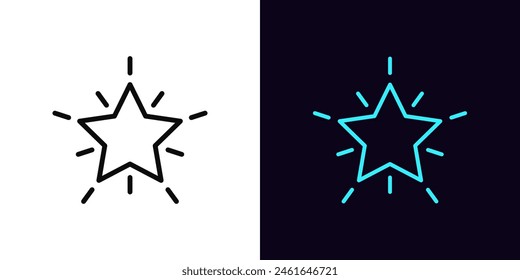 Outline superstar icon, with editable stroke. Star shine with rays. Starburst, glory rays and popularity, star flash, celebrity and legend, award and sensation, starry sparks, star party. Vector icon