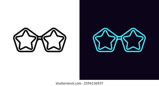 Outline superstar sunglasses icon, with editable stroke. Glamour sunglasses with star lens, retro style spectacles. Fashion star glasses, party eyewear, pop disco style, modern sunglass. Vector icon