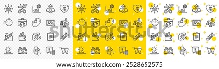 Outline Support, Cut ribbon and Upload photo line icons pack for web with Say yes, Clean hands, Clipboard line icon. Businessman case, Beans, Coronavirus statistics pictogram icon. Vector