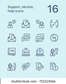 Outline Support, service, help simple line icons for web and mobile design pack 2