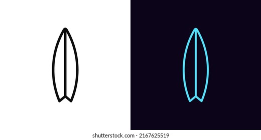 Outline surfboard icon, with editable stroke. Linear surfboard silhouette, surf pictogram. Extreme sea sport, summer recreation and ocean vacation, surf board shop. Vector icon for UI and Animation