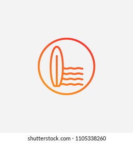 Outline surfboard icon,gradient illustration,vector surfing sign symbol