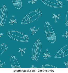 Outline Surfboard Palm Tree Vector Seamless Pattern illustration for Print, Wallpaper, Decoration.