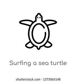 outline surfing a sea turtle vector icon. isolated black simple line element illustration from culture concept. editable vector stroke surfing a sea turtle icon on white background