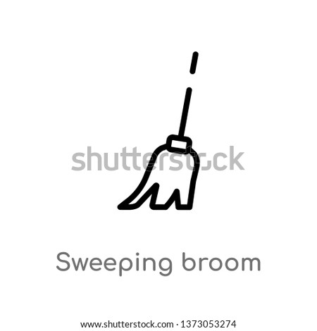 outline sweeping broom vector icon. isolated black simple line element illustration from construction concept. editable vector stroke sweeping broom icon on white background